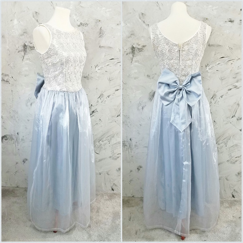 VINTAGE Blue & Silver Ball Prom Evening Party Gown